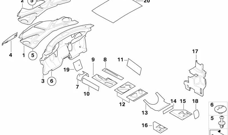 Aislante acústico izquierdo completo OEM 51487076933 para MINI R50, R52 One, Cooper, Cooper S Cabrio… y más. Original MINI.