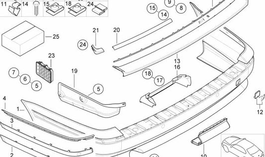 Paragolpes trasero imprimado OEM 51128221225 para BMW E39. Original BMW.