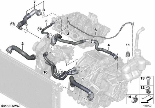 Flexibler Schlauch des Wärmemanagementmoduls OEM 11518631942 für BMW F40, F44, F45, F46, X1, X2 und MINI F56, F55, F54, F57, F60... und mehr. Original BMW und MINI.