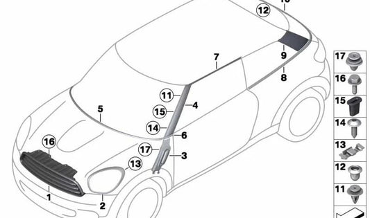 Moldura intermitente lateral izquierda OEM 51139812907 para MINI Countryman R60, Paceman R61. Original MINI.