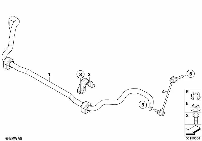 Estabilizador con Cojinete de Goma Delantero para BMW X5 E70, E70N, X6 E71, E72 (OEM 31356774737). Original BMW