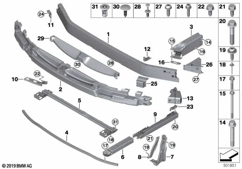 Support gauche pour BMW X1 F48, X2 F39 (OEM 51117468199). BMW d'origine.