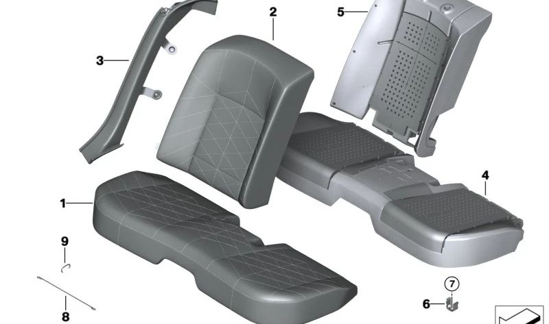 Soporte OEM 52205A05530 para BMW Serie 7 G70 {735i, 740d, 740d xDrive, 740i}. Piezas del asiento trasero (estructura y tapizado). Original BMW.