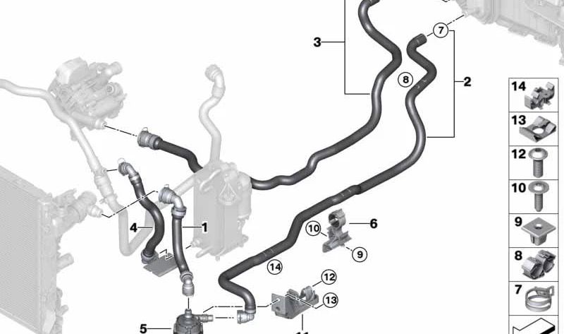 Manguera de retorno del refrigerante OEM 64219299623 para BMW G30, G30N, G31, G38, G11, G12. Original BMW.