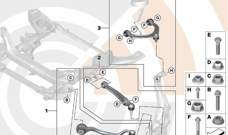 Kit reparación brazo suspensión delantero derecho OEM 33322475210 para BMW X5 F15 y BMW X6 F16. Compatible con versiones sDrive y xDrive. Original BMW.