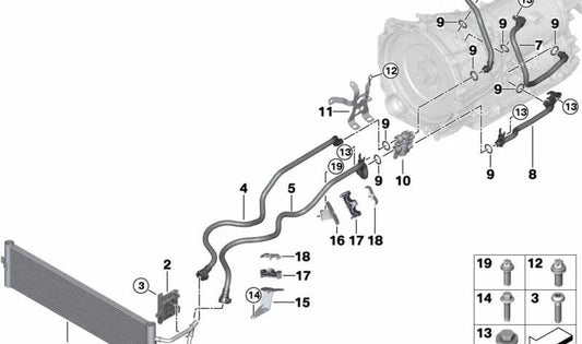 Conduction du retour avant du réfrigérateur à l'huile de transmission pour la série BMW 5 G30, G31N, G38, 7 G11 Series, G12 (OEM 17228482758). BMW d'origine