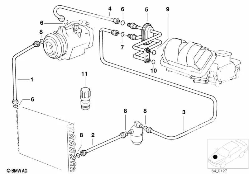 Tubería de presión de aire acondicionado OEM 64508381189 para BMW Z3 E36 (1995-2000). Original BMW.