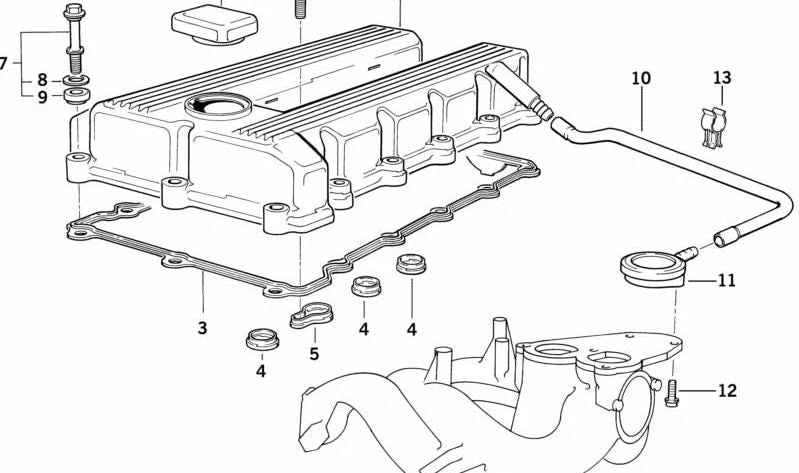 Tubo de ventilación del motor OEM 11151247743 para BMW E36. Original BMW.