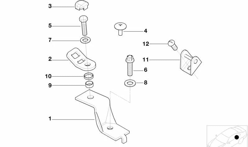 Supporto a sinistra per il fissaggio della cintura OEM 7211824443 per BMW E46 {318CI, 320CD} compatibile con versioni con modifica manuale e automatica. BMW originale.