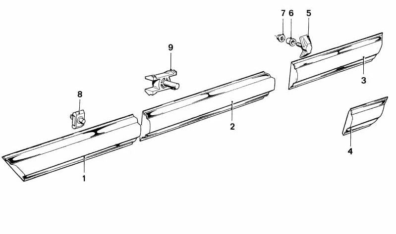 Moldura lateral trasera derecha OEM 51131817578 para BMW E12. Original BMW.
