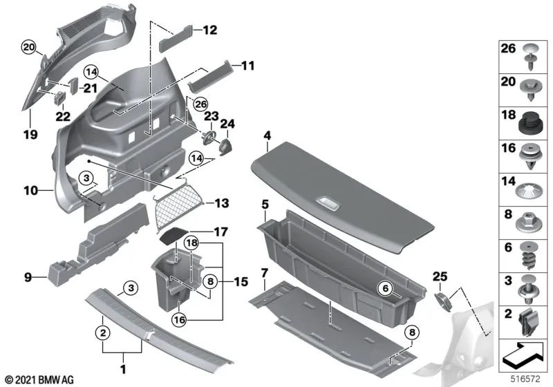 Banda tensora izquierda para BMW F46, F46N (OEM 51477463661). Original BMW.