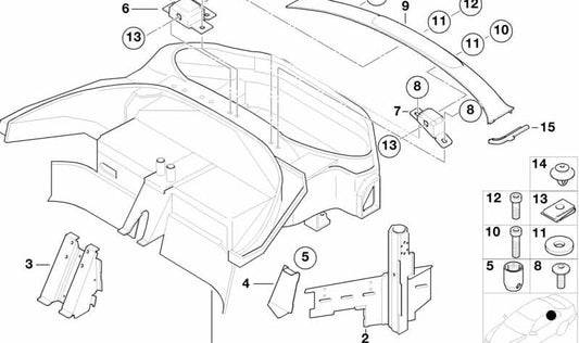 Tapa embellecedora derecha OEM 51717009774 para BMW Z8 E52. Compatible con modelos Z8 (EJ11, EJ13, EJ23) de 2000 a 2003. Pieza original BMW.