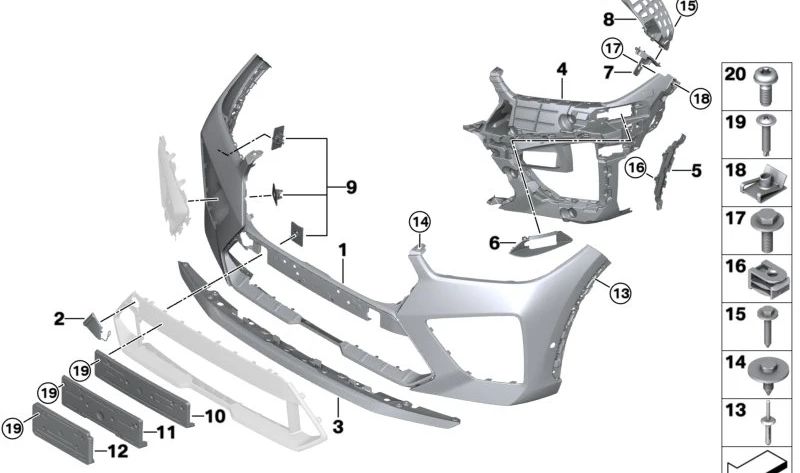 Front Right Bumper Insert Adapter for BMW X6 F96 (OEM 51118077790). Original BMW