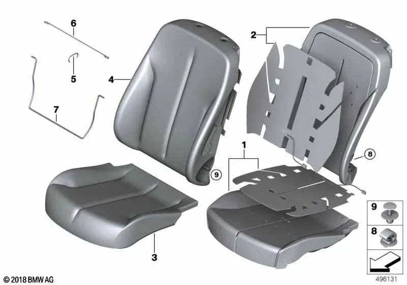 Parte do assento de couro de couro acolchoado para BMW F33, F33N (OEM 52107411544). BMW original.