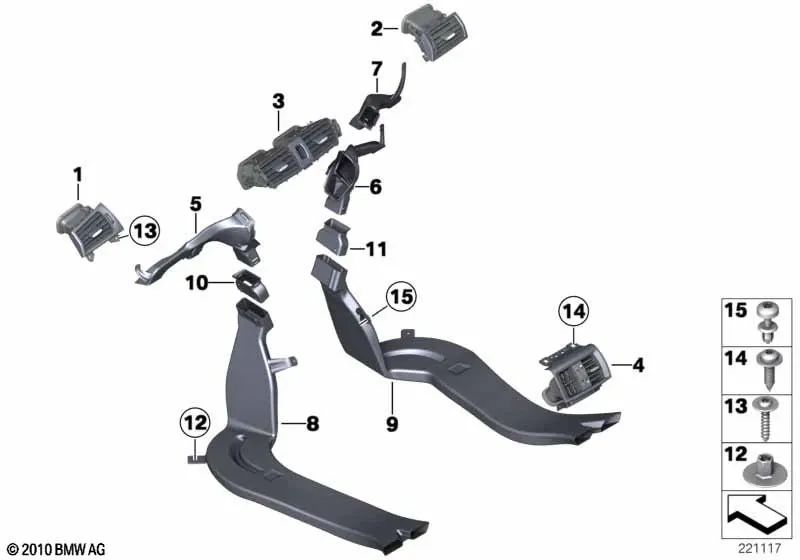 Center Air Vent Grille for BMW X3 F25, X4 F26 (OEM 64229303405). Original BMW