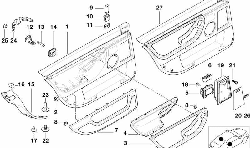 Cenicero puerta trasera derecha para BMW E38 (OEM 51428182298). Original BMW.