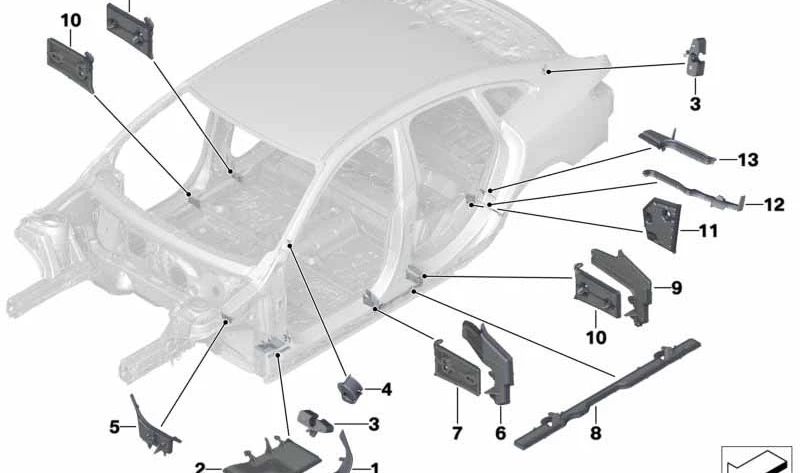 Revestimiento exterior inferior derecho del pilar C OEM 41007473826 para BMW F44. Original BMW.