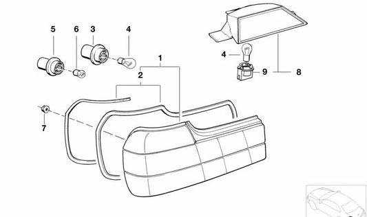 Right rear pilot with Tiniebla light OEM 63211374026 for BMW 7 E32 (730i, 730il) All compatible models. Original BMW piece.