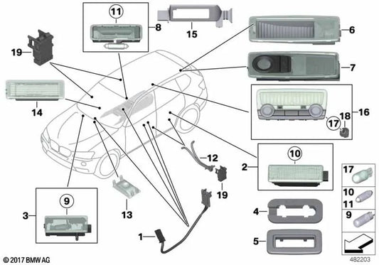 Luz de lectura interior trasera OEM 63319262613 para BMW F07, F11, F10, F01, F02, X3, X4. Original BMW.