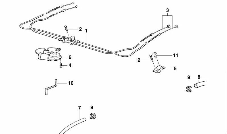 Abrazadera tubo techo solar izquierda OEM 54128206391 para BMW E36 {316g, 316i} (varios modelos y transmisiones). Pieza original BMW.