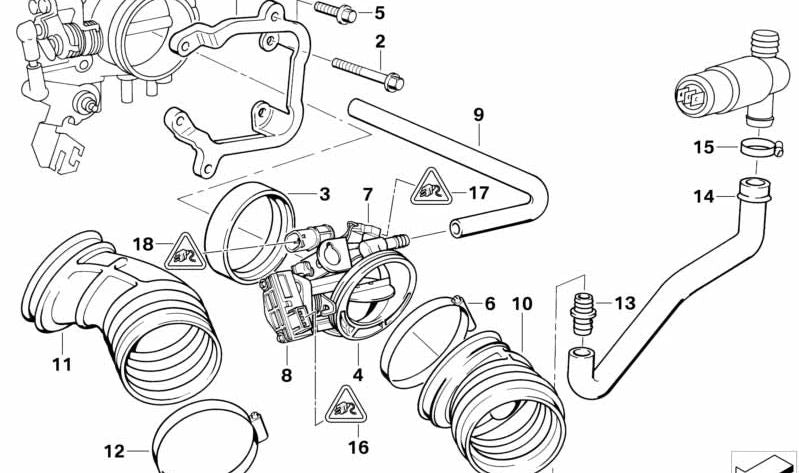 Sleeve d'admission OEM 13541703695 pour BMW E34 (série 5). Compatible avec le système ASC + T. Pièce BMW originale.