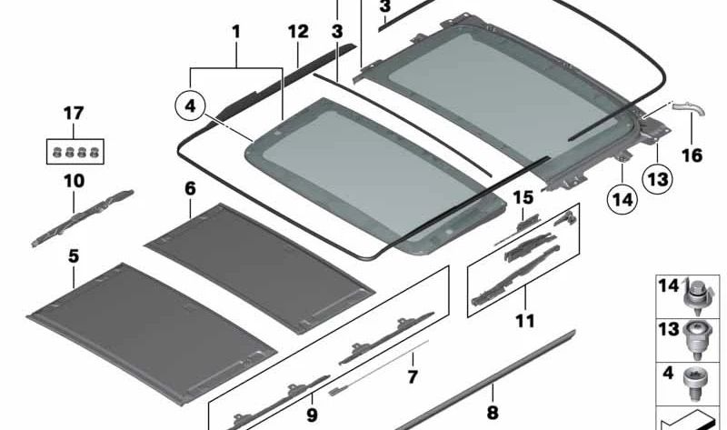 OEM 54107293445 Panorama -Kristallkappenmechanismus für BMW x3 F25 SDRIVE18D und SDRIVE20I. Original BMW.