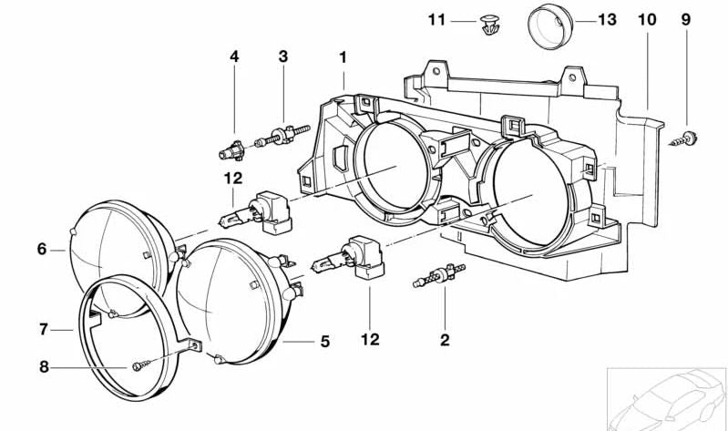 OPTICAL UNIT RIGHT OEM 63128350136 FOR BMW 5 E34 Series and 7 E32 Series. Compatible with models such as 525i, 535i, M5, 735i, 735il. Original BMW.