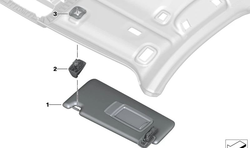 Right sun visor OEM 51168092728 for BMW G20, G80. Original BMW.