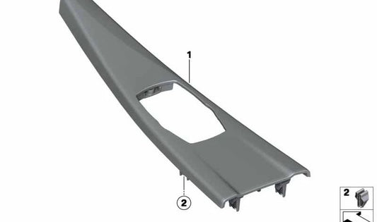 Embellecedor aluminio consola central OEM 51166830578 para BMW F30, F31, F32, F36. Pieza original BMW. Ideal para renovar el interior del vehículo con acabado tipo aluminio.