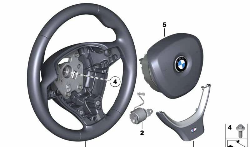 Leather Sport Steering Wheel with Lane Departure Warning OEM 32337842809 for BMW 5 Series, 6 Series, and 7 Series (Compatible Models: F07, F10, F11, F12, F13, F01, F02, F04). Original BMW.