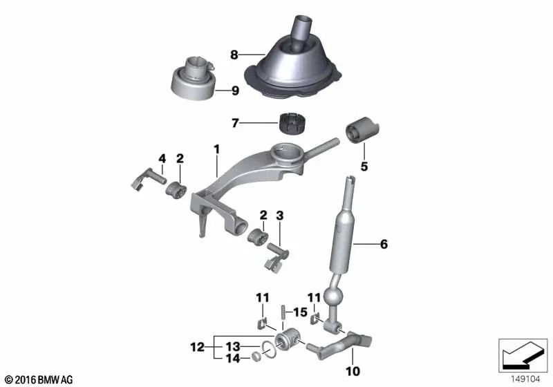 Shift arm for BMW E90, E92, E93 (OEM 25112283047). Original BMW