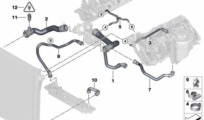 Manguera de refrigerante OEM 17127544549 para BMW E70, E71. Original BMW.