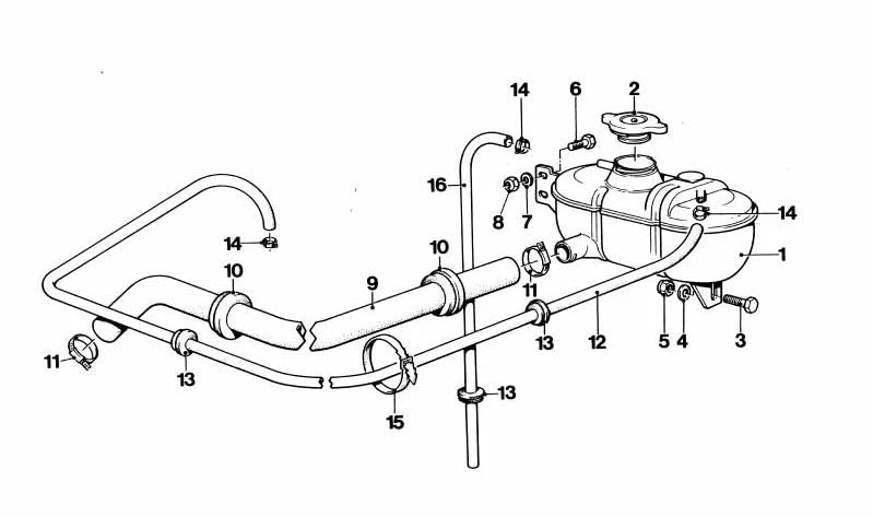Depósito de expansión OEM 17111114743 para BMW E12, E26. Compatible con modelos como 525, 528, 530, M1 y más. Original BMW.