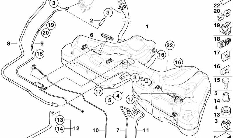 Tanque de combustível plástico com tubo de enchimento OEM 16117839873 para BMW E63 M6 e E64 M6 (todos os modelos compatíveis). Substituição original da BMW.
