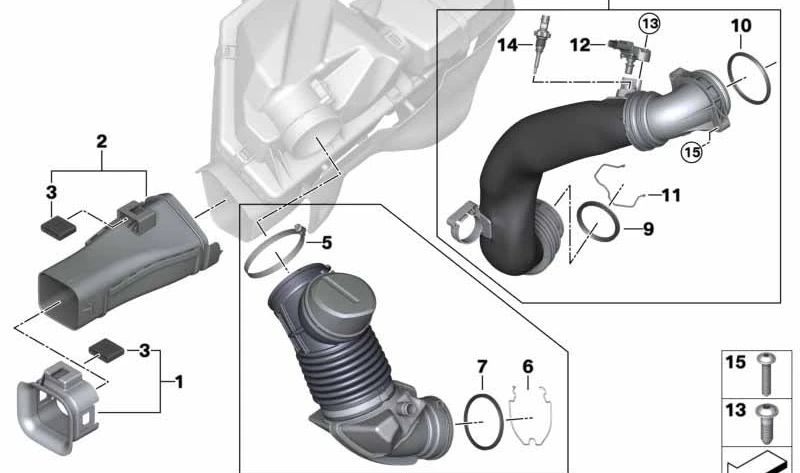 Tubo de admisión con resonador OEM 13718656983 para BMW G20, G20N, G21, G21N, G22, G22N, G23, G23N, G26, G26N, G29, G42. Original BMW.