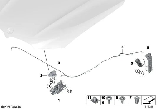 Cable Bowden capó trasero OEM 51237397501 para BMW X3 G01, iX3 G08, X3 M F97, X4 G02, X4 M F98. Original BMW.