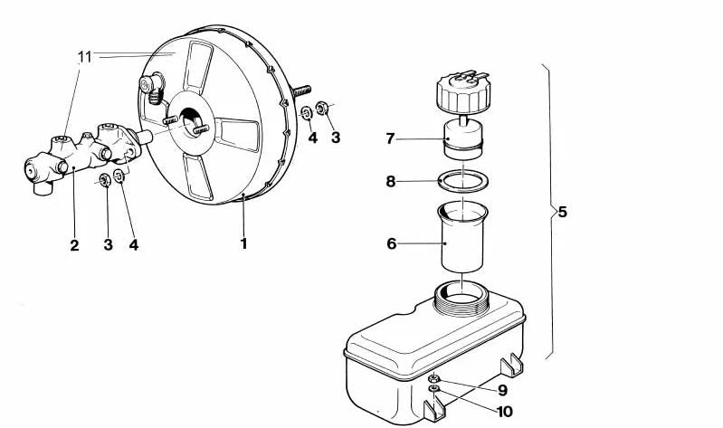 Depósito de líquido de frenos OEM 34321114907 para BMW E12, E24, E26. Compatible con todos los modelos indicados. Recambio original BMW.