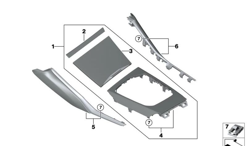 Embellecedor consola central color marrón Escher OEM 51165A0EFD8 para BMW G20, G20N, G21, G21N, G28, G28N, G22, G23, G26, G26E. Original BMW.