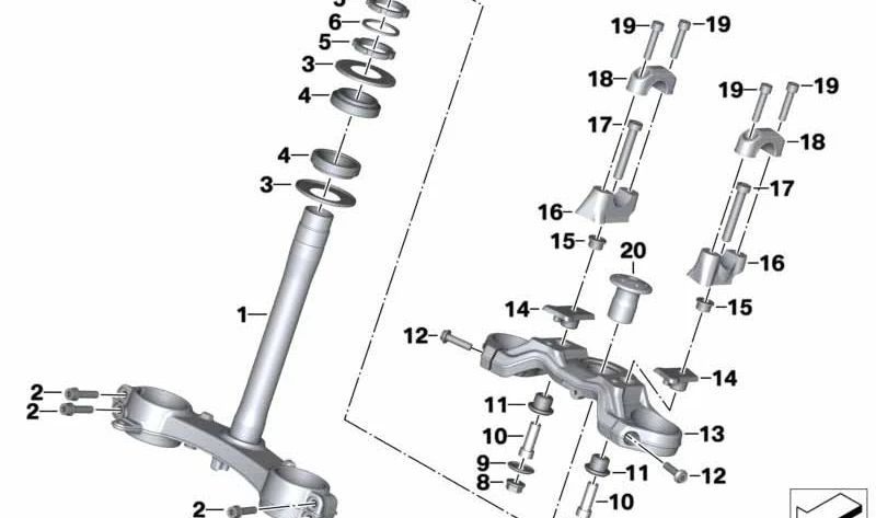 Puente horquilla inferior OEM 31428552900 para motos BMW S 1000 XR (K49) 2014–2019. Original BMW Motorrad.
