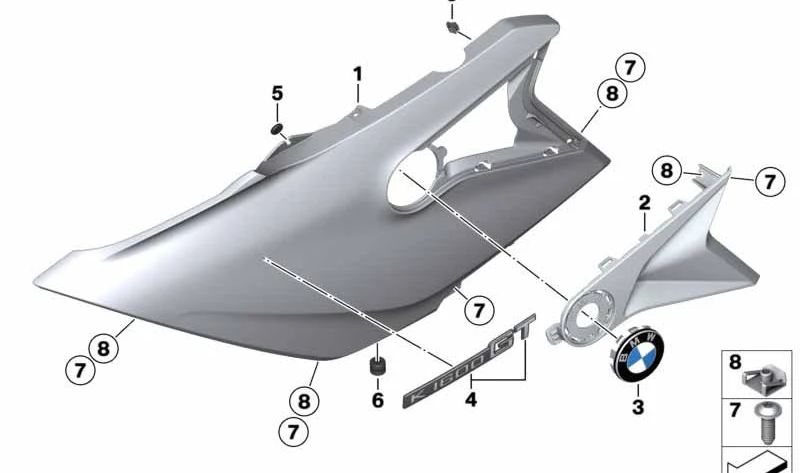 Cubierta lateral derecha OEM 46638562614 para BMW Motorrad K1600 GT (KK48, modelos 2016-2027). Original BMW Motorrad.
