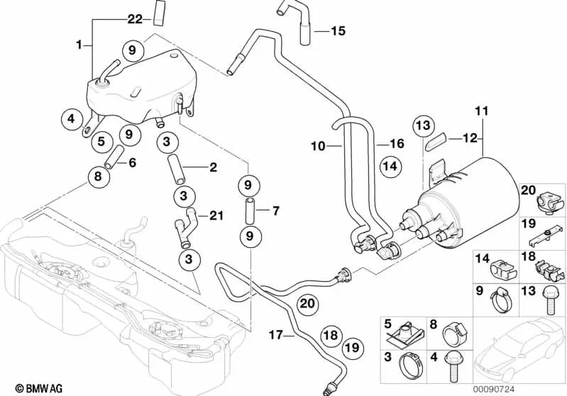 Tubería de ventilación OEM 16116753209 para BMW Serie 3 E46 (316i, N40, N42, N45, N46). Original BMW.