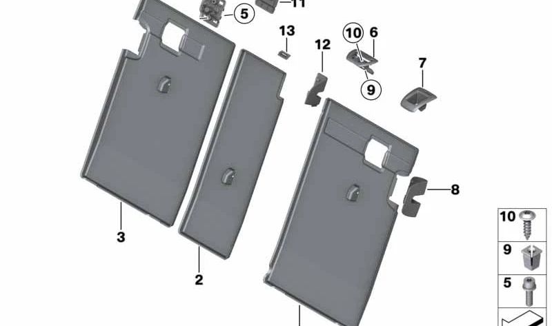 Embellecedor derecho del mecanismo de asiento OEM 52207119426 para BMW E81, E87, E91, F25, F26. Pieza original BMW. Ideal para reparar o sustituir la tapa lateral del asiento trasero. Color negro.