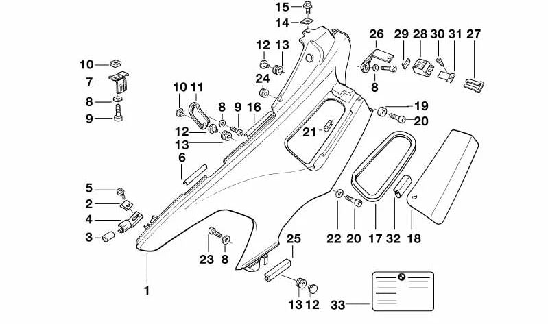 Soporte izquierdo OEM 51252309649 para BMW Motorrad KK 58 K 100 (producción 1988-1993). Pieza original BMW Motorrad.