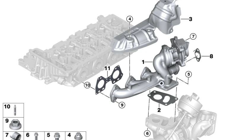 Protector térmico turbo OEM 11628585811 para BMW G42, G20, G20N, G21, G21N, G28, G28N, G22, G22N, G23, G23N, G26, G26N, G30, G30N, G31, G31N, G32, G32N, G01, G01N, G02, G02N. Original BMW.