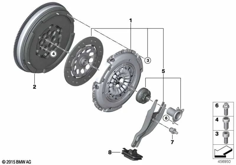Clutch parts kit for BMW F45, F46, X1 F48, X2 F39, MINI F54, F60 (OEM 21208631871). Original BMW.