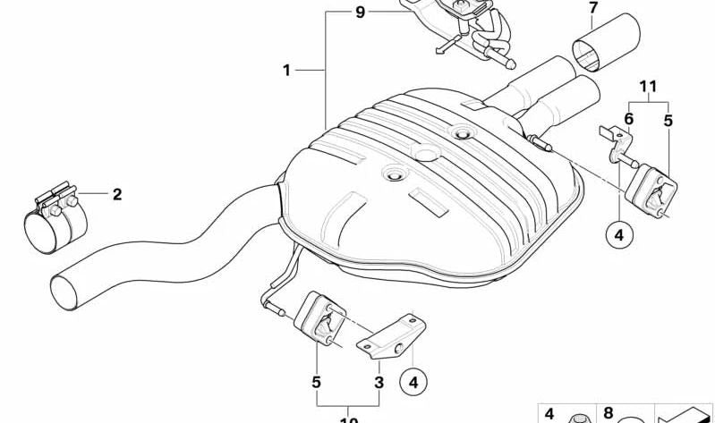 Silenciador trasero con válvula de escape OEM 18307541475 para BMW E60, E61. Original BMW.