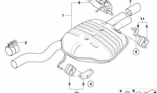 Silenciador trasero con válvula de escape OEM 18307541475 para BMW E60, E61. Original BMW.