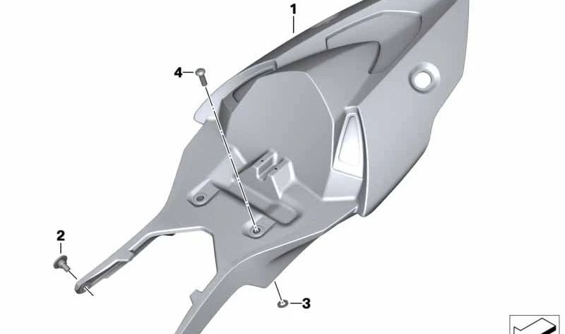 Parte trasera OEM 46517728577 para moto BMW R1200S y HP2 Sport (K29). Original BMW Motorrad.