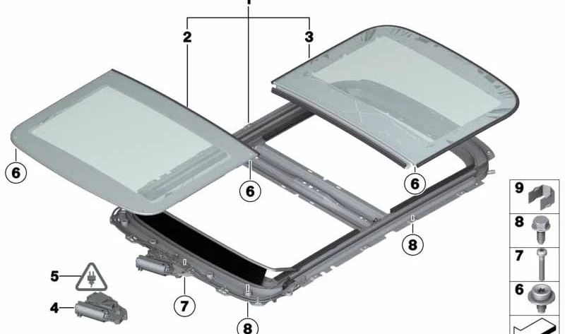 Tapa de vidrio trasero OEM 54107289204 para techo panorámico en MINI R56, R56 LCI, Clubman R55, Clubman R55 LCI, Countryman R60. Original MINI.