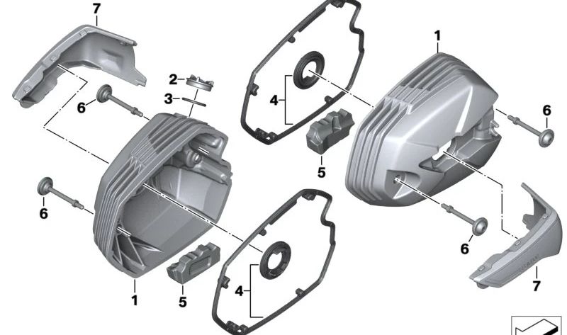 Tapa de culata izquierda color Granitgrau OEM 11129898647 para motos BMW R nineT, R nineT Pure, R nineT Scrambler, R nineT Urban G/S. Original BMW Motorrad.